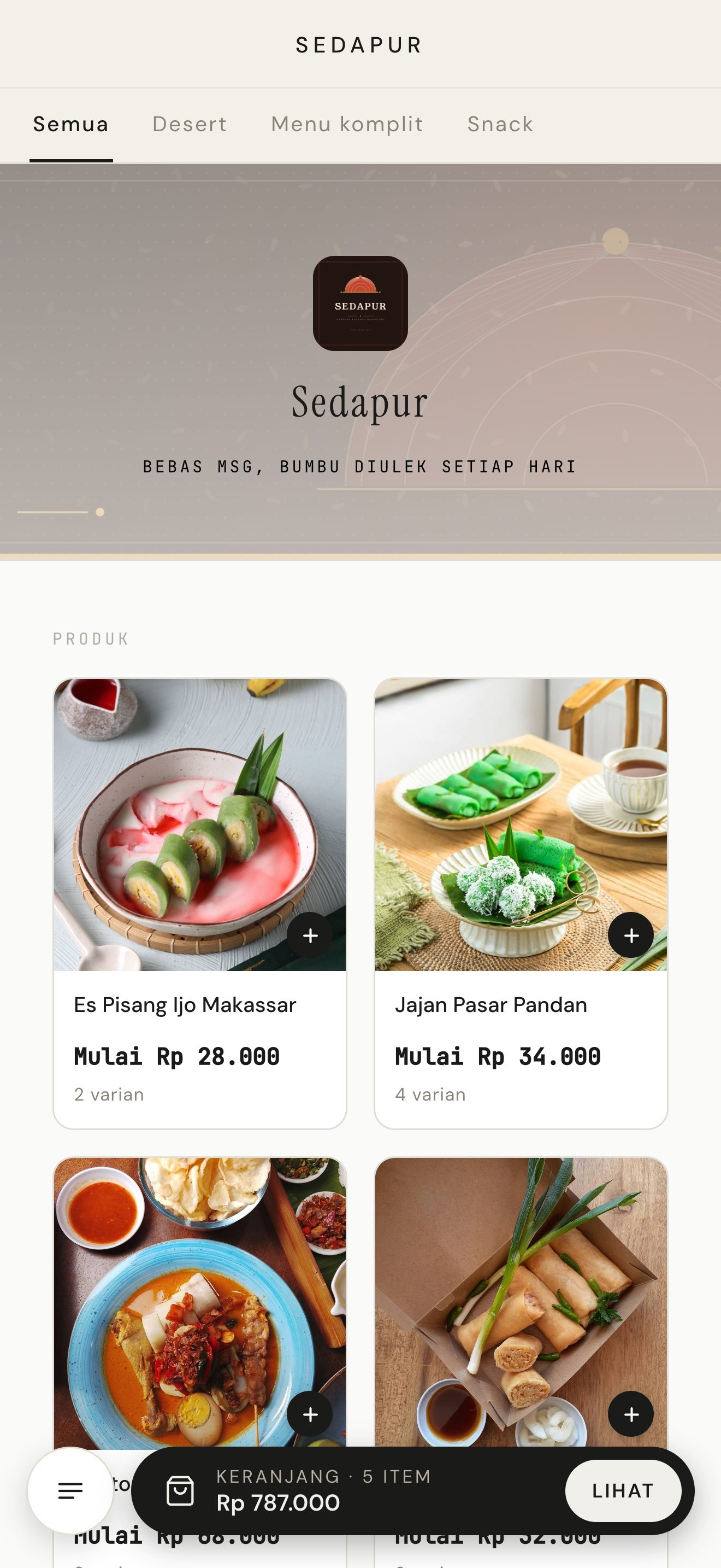 Demo mobile toko Sedapur di eTalase